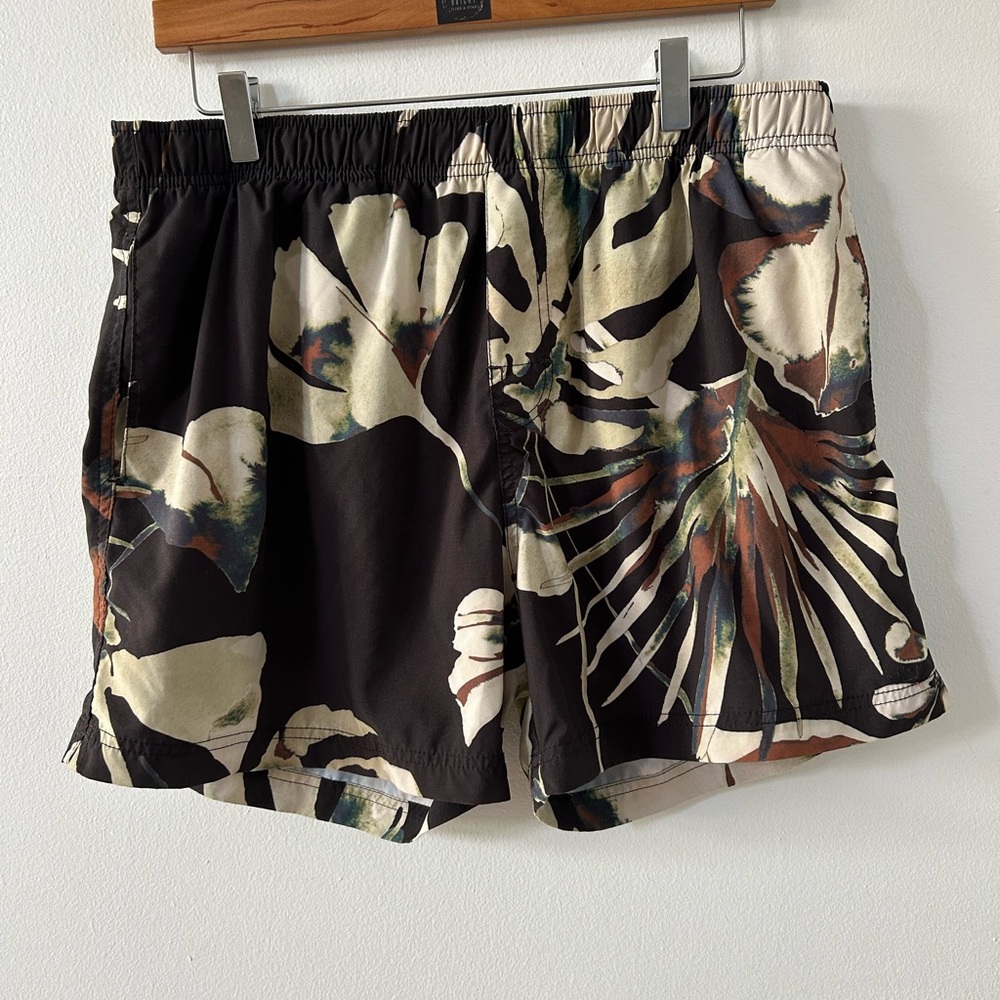 Oaklen VTG Tropical Print Black Swim Shorts